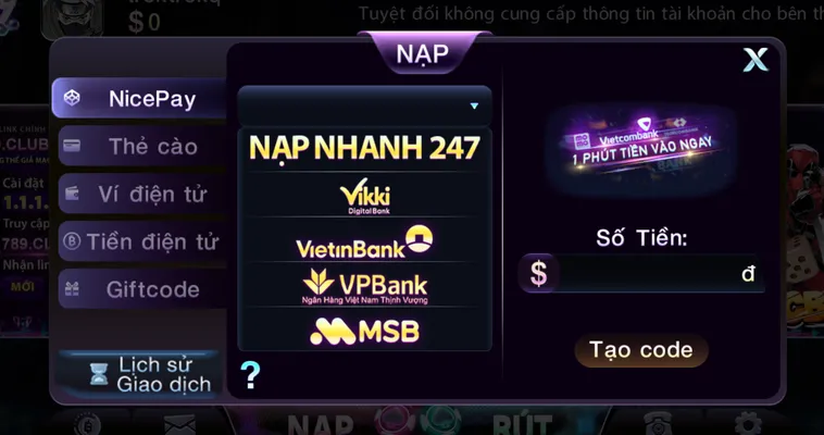 Nạp Tiền 789Club Hướng Dẫn Các Kênh Giao Dịch Tự Động Kích Hoạt Ví Cược Thần Tốc