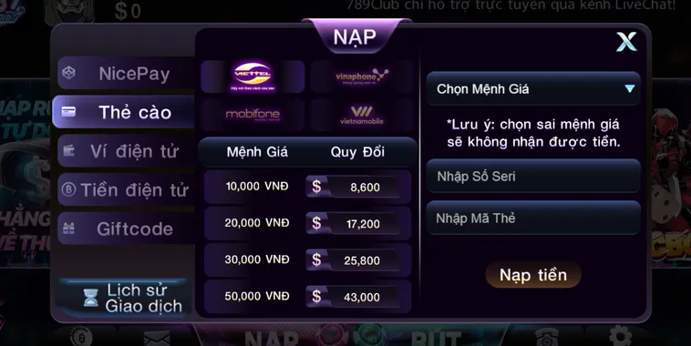 Nạp Tiền 789Club Hướng Dẫn Các Kênh Giao Dịch Tự Động Kích Hoạt Ví Cược Thần Tốc